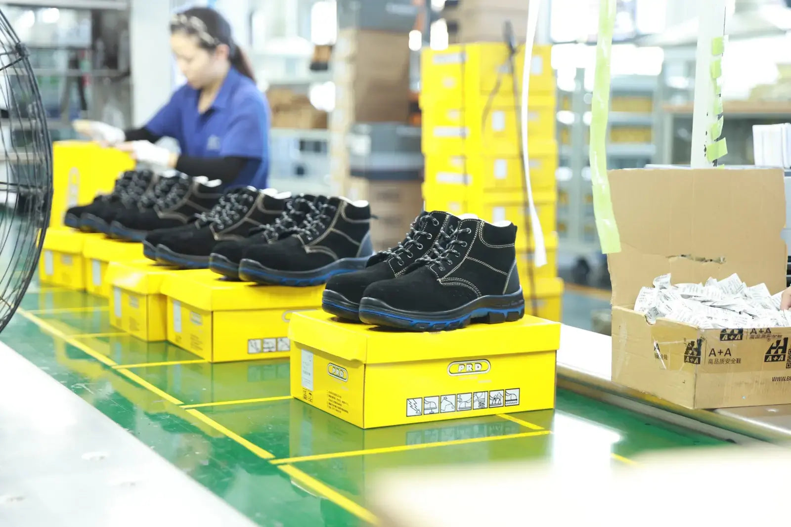 Finished safety footwear prepared for review