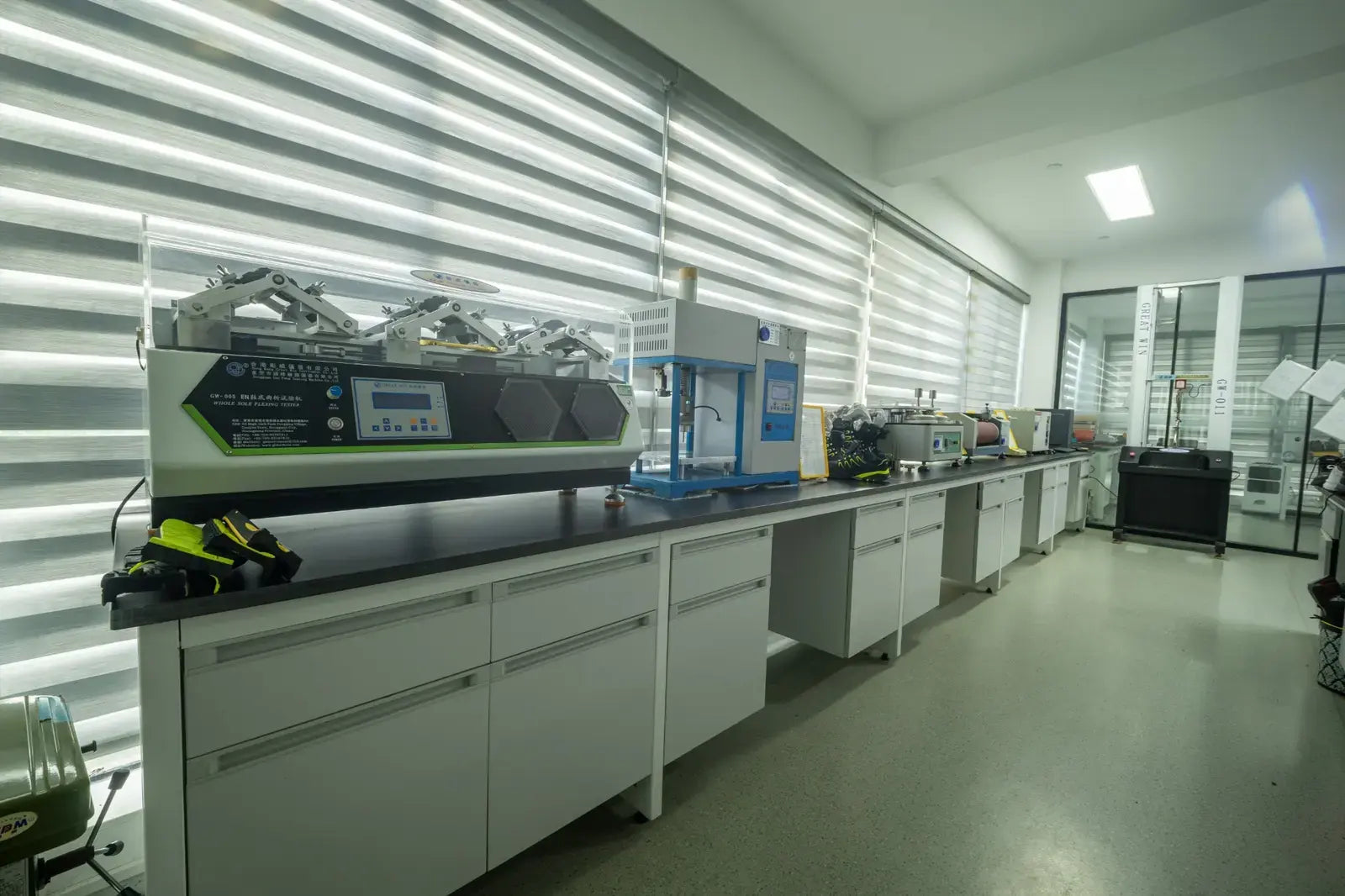 Safety footwear laboratory testing equipment room